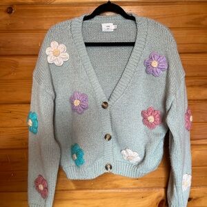 Floral knitted v neck cardigan